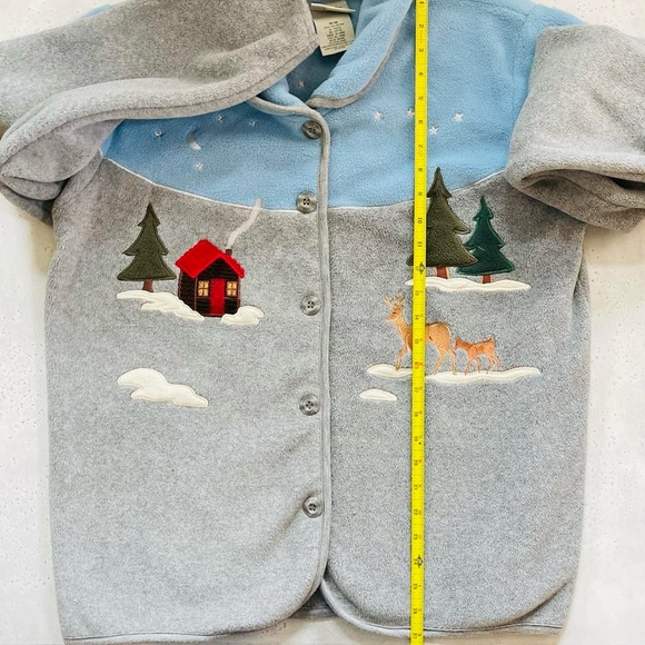 Northern Reflections Cozy Warm Blue Grey Fleece Jacket Embroidered Winter Cabin - Picture 7 of 8